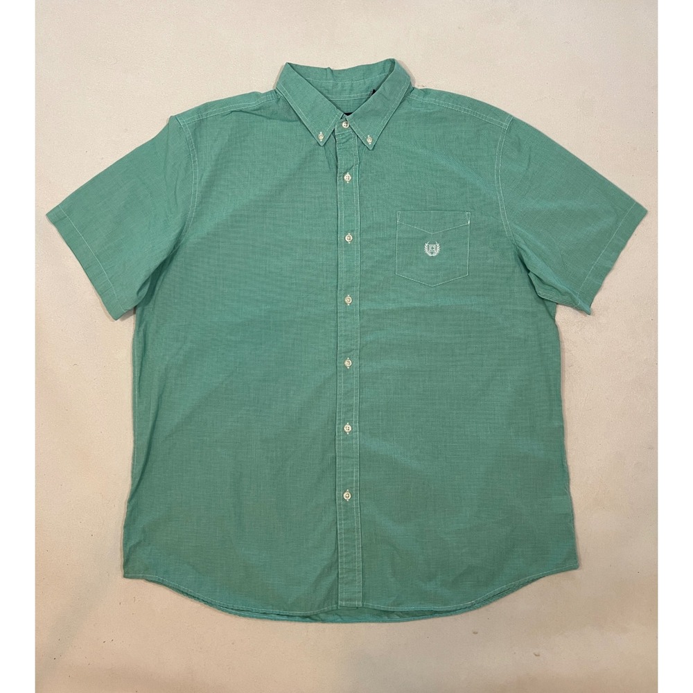 Chaps Mens XXL Green Micro Check Short Sleeve Easy Care Button Down Shirt